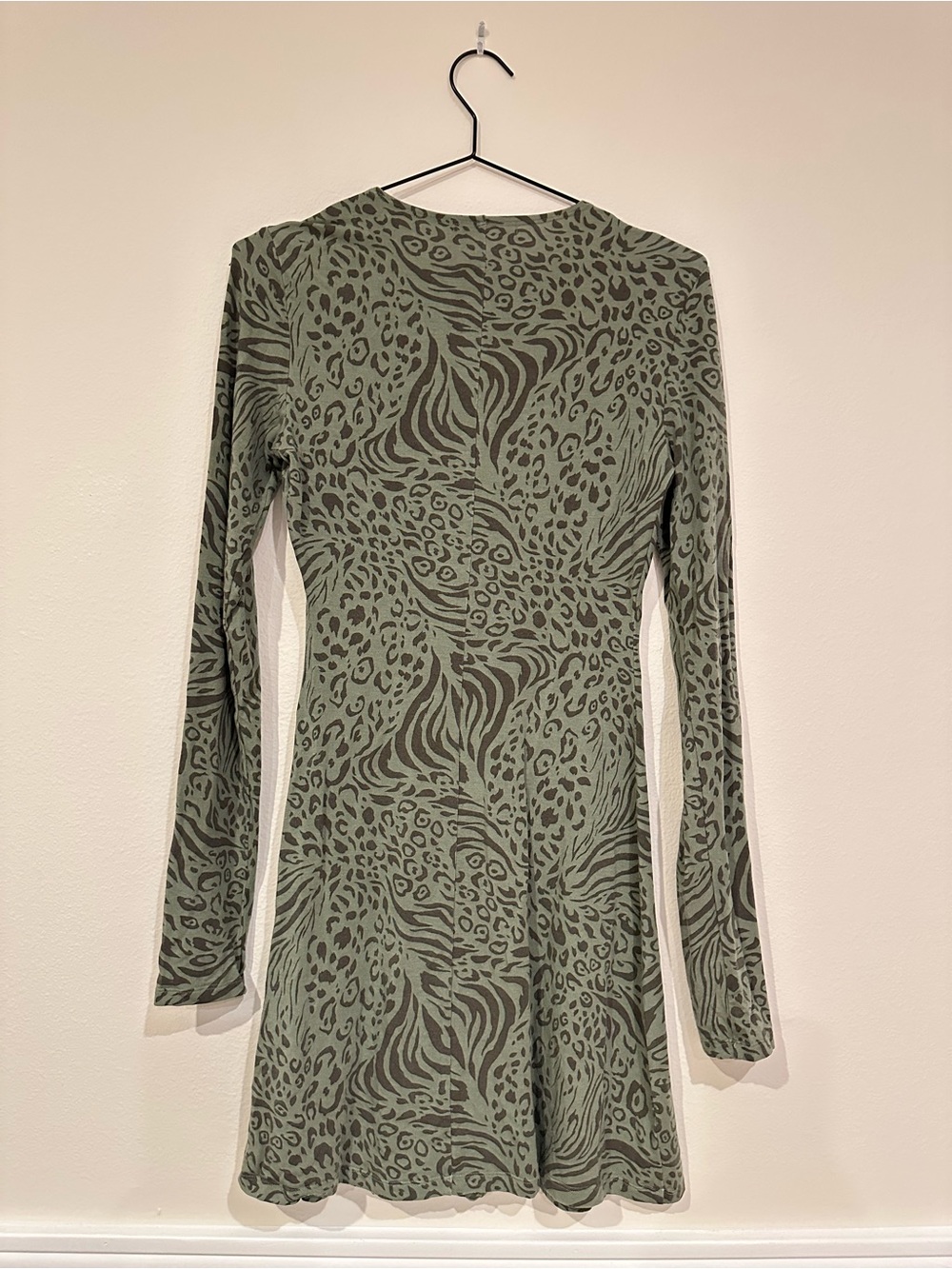 Reformation Kenmare Olive Green Animal-Print Long Sleeve Mini Dress - Picture 5 of 9